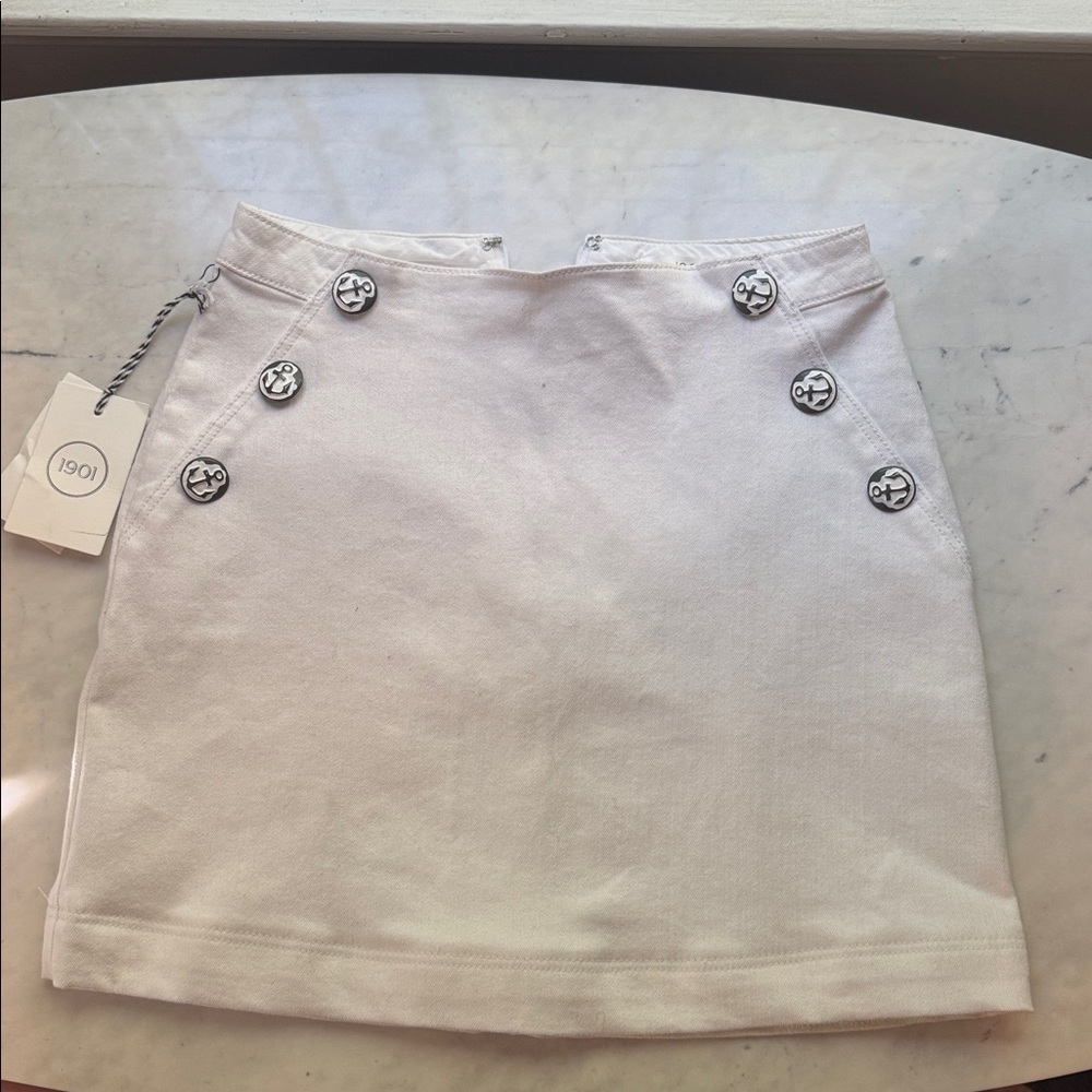 1901 White Nautical Button Skirt